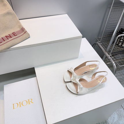 DIOR 26S BOW SLINGBACK SANDALS 45MM IN IVORY WHITE SATIN