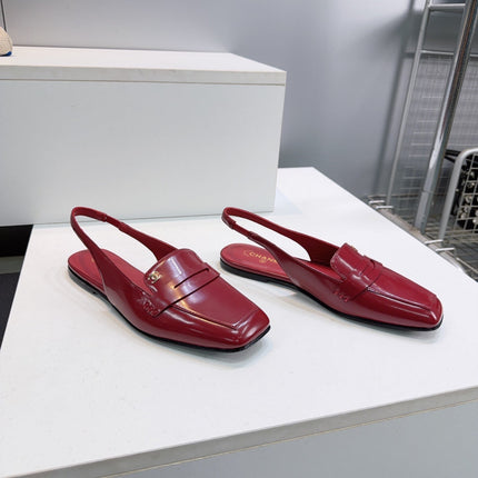 CHANEL 26S SLINGBACK FLATS IN BURGUNDY PATENT LAMBSKIN