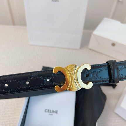 CELINE 25S BELT 25MM TRIOMPHE IN BLACK CALFSKIN GOLD HARDWARE 563332