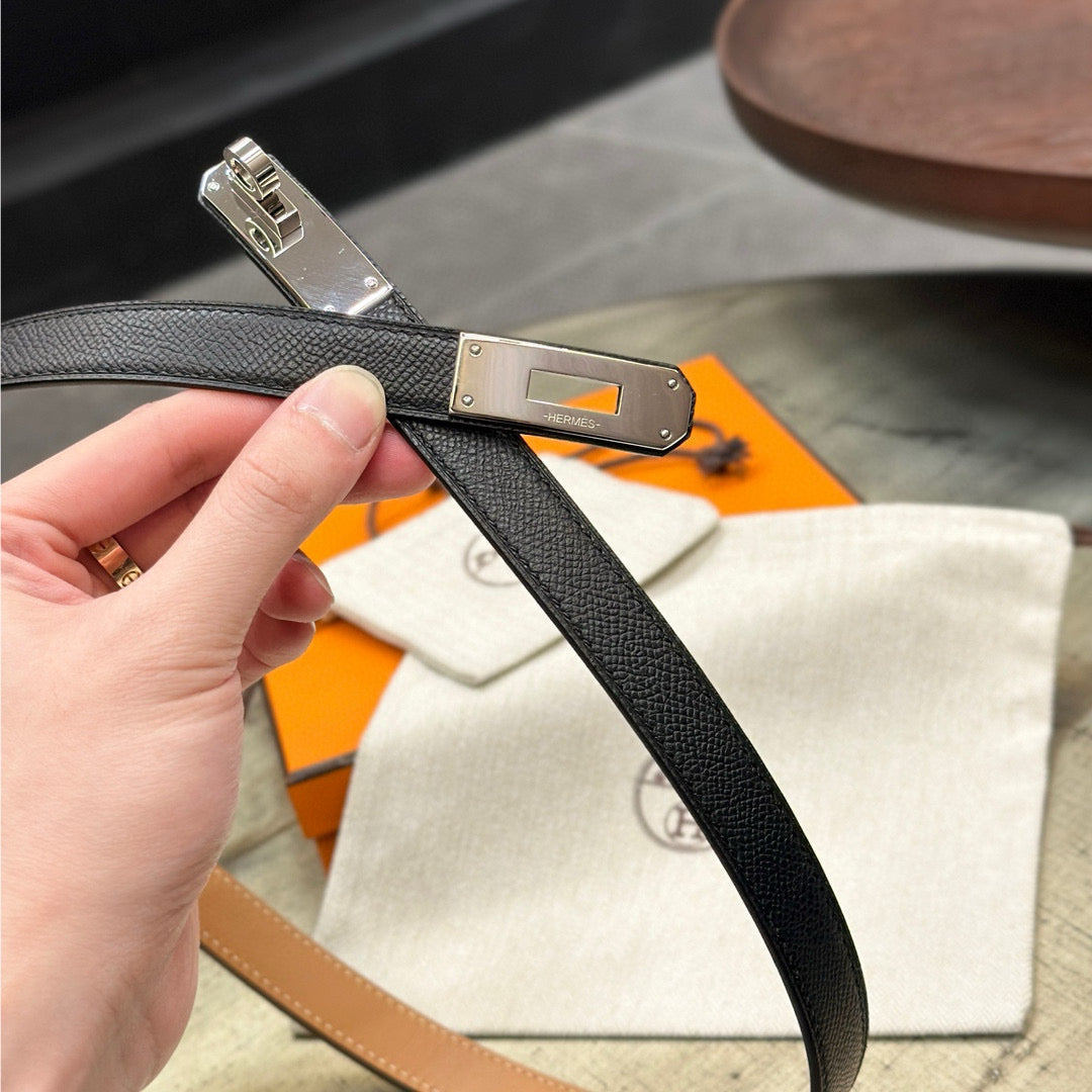HM KELLY BELT 18 IN BLACK EPSOM SILVER HARDWARE