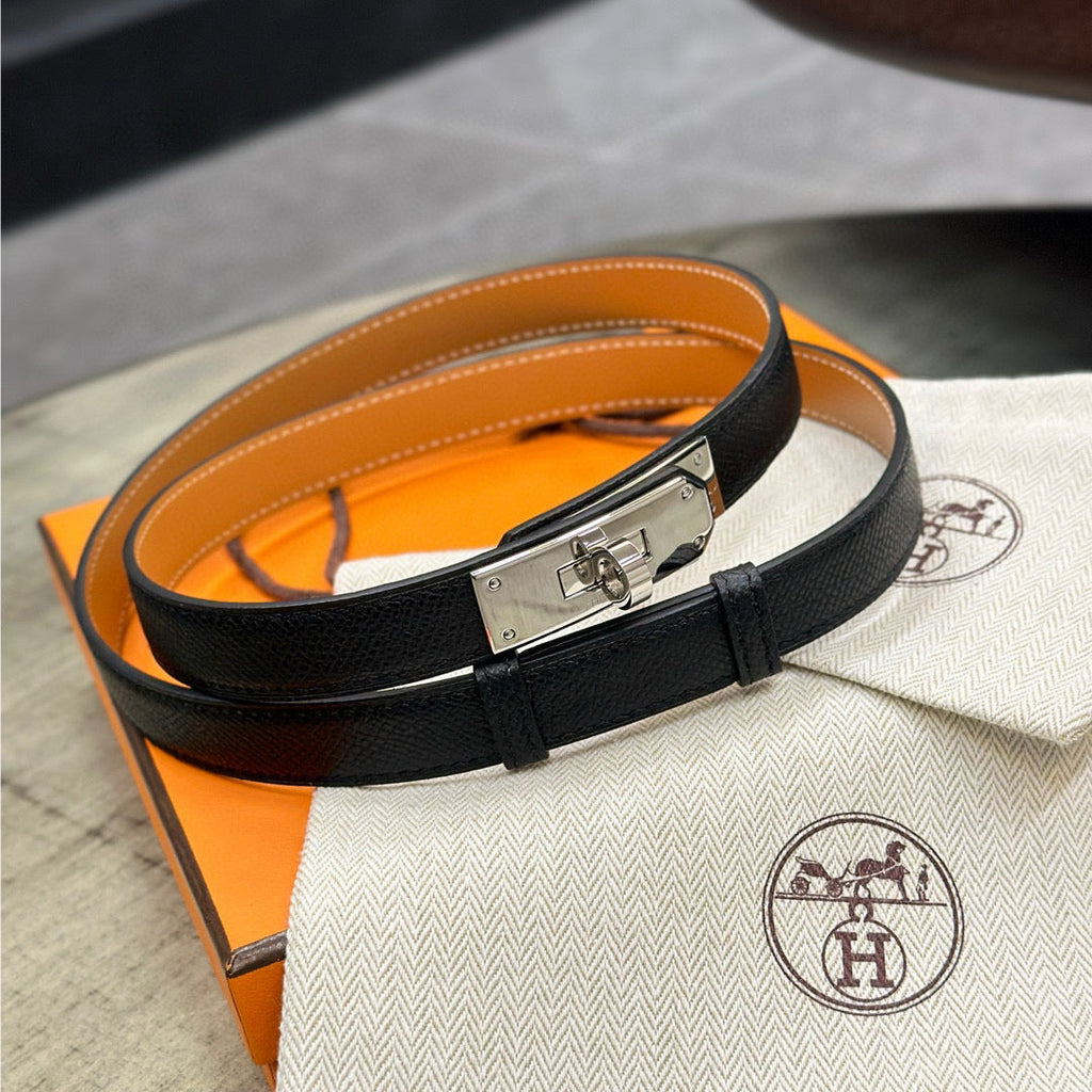 HM KELLY BELT 18 IN BLACK EPSOM SILVER HARDWARE