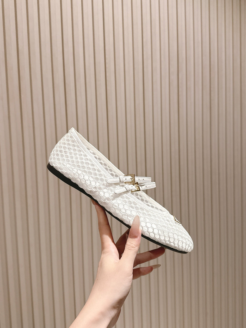 PRADA 25S BALLERINAS BALLET FLATS IN WHITE MESH FABRIC