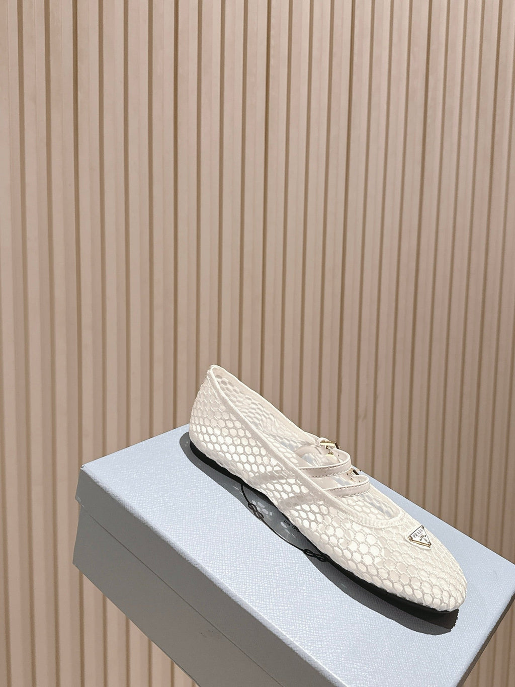 PRADA 25S BALLERINAS BALLET FLATS IN WHITE MESH FABRIC
