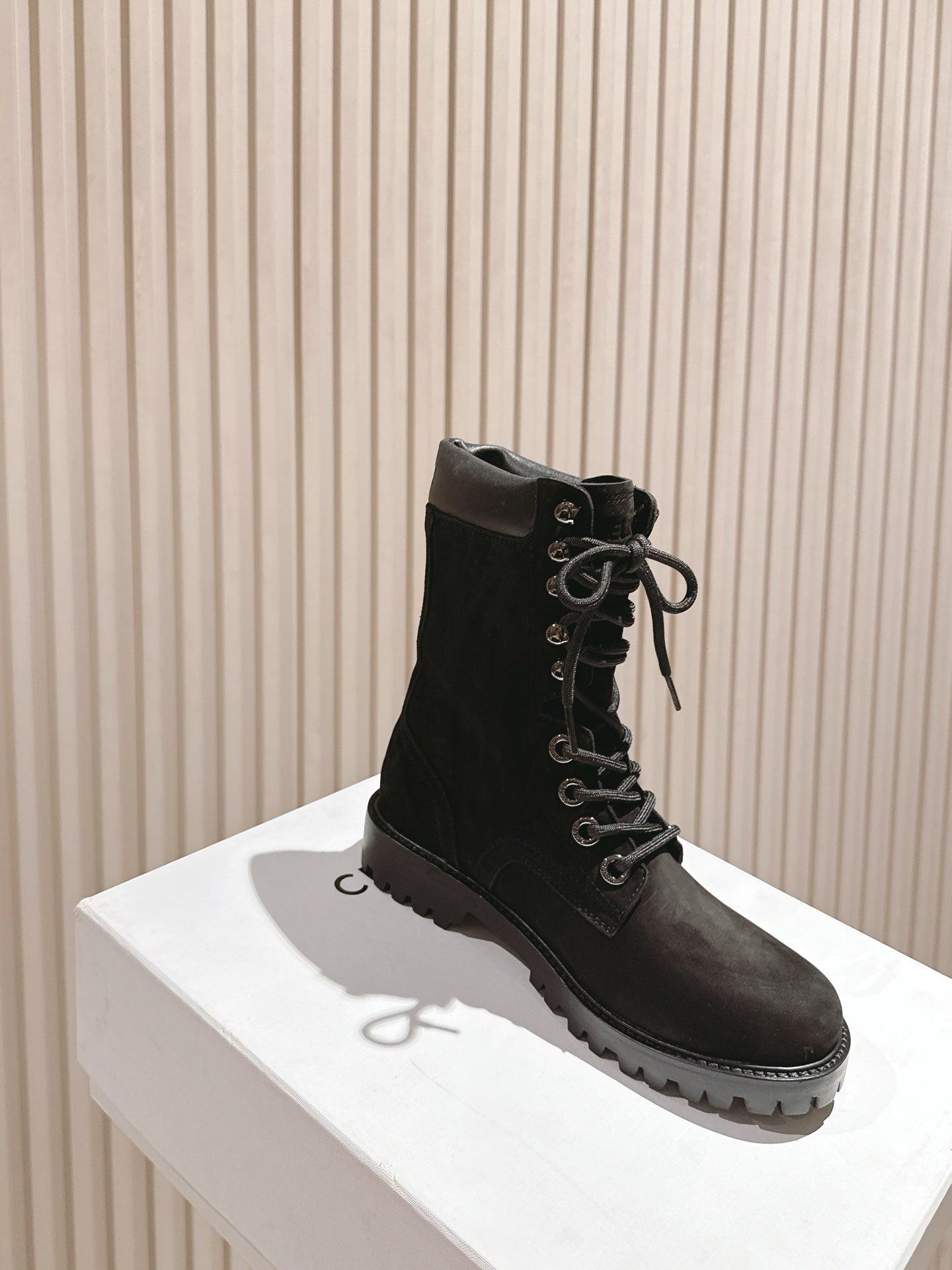 CELINE 25S SHORT MARTIN BOOTS IN BLACK CALFSKIN