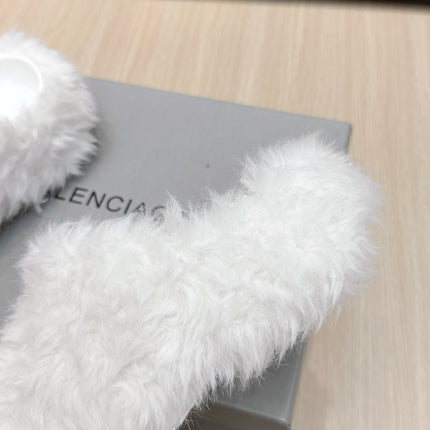 BALENCIAGA 25S MULES IN WHITE FAUX FUR