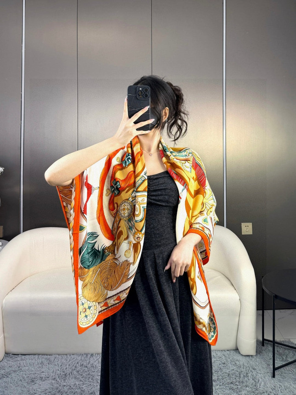 HERMES 26S PRINTED SQUARE SCARF 135 IN CASHMERE AND SILK 309422