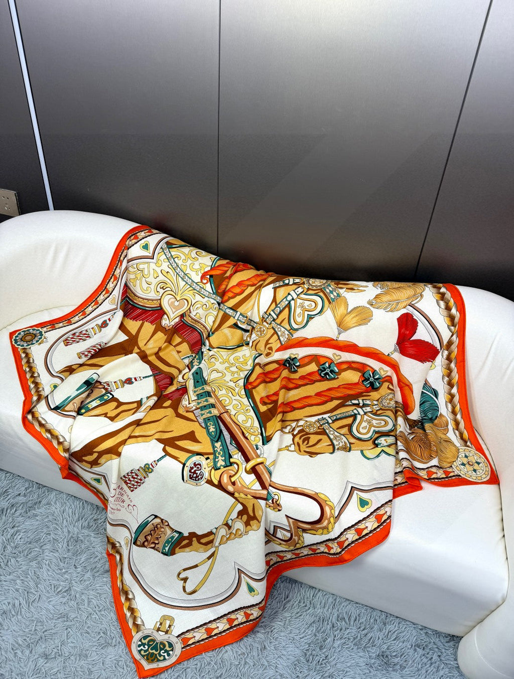 HERMES 26S PRINTED SQUARE SCARF 135 IN CASHMERE AND SILK 309422