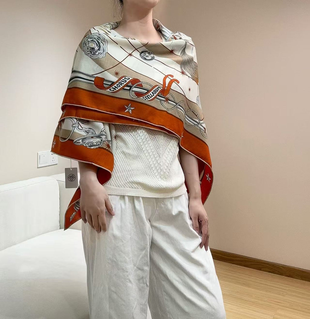 HERMES 26S SCARF 135 IN CASHMERE AND SILK 304577