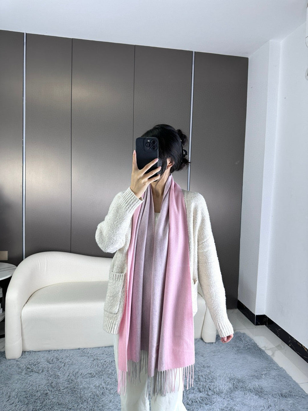 HERMES 26S LONG SCARF 190 IN CASHMERE 309791