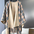 BURBERRY 26S REVERSIBLE CHECK FRINGED CAPE 150CM IN CASHMERE 309445