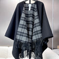 BURBERRY 26S REVERSIBLE CHECK FRINGED CAPE 150CM IN CASHMERE 309446