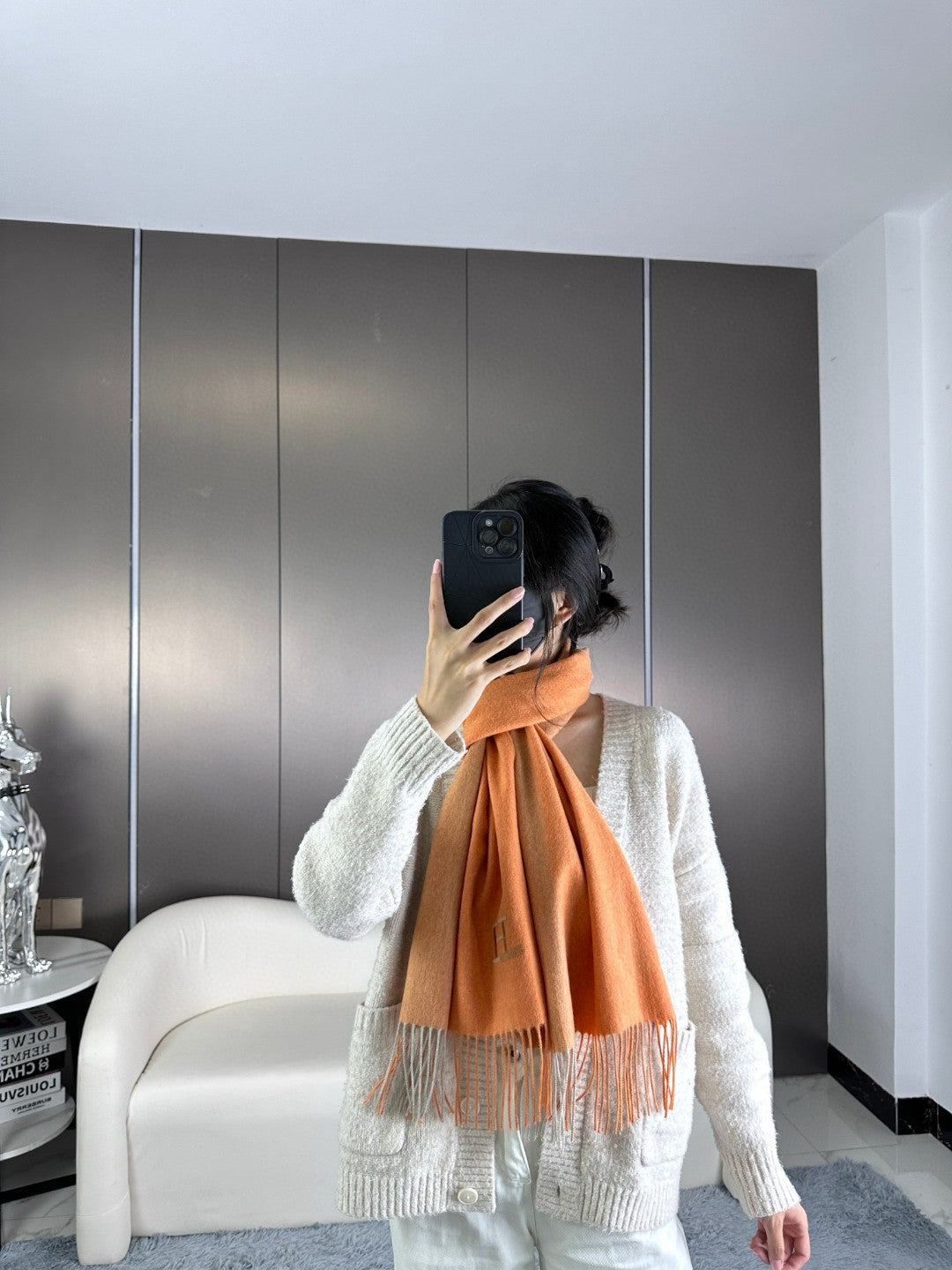 HERMES 26S LONG SCARF 190 IN CASHMERE 309792