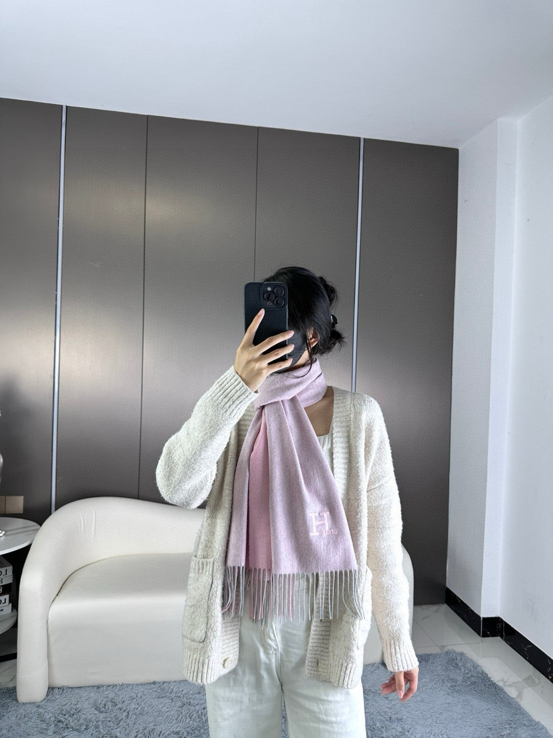 HERMES 26S LONG SCARF 190 IN CASHMERE 309791