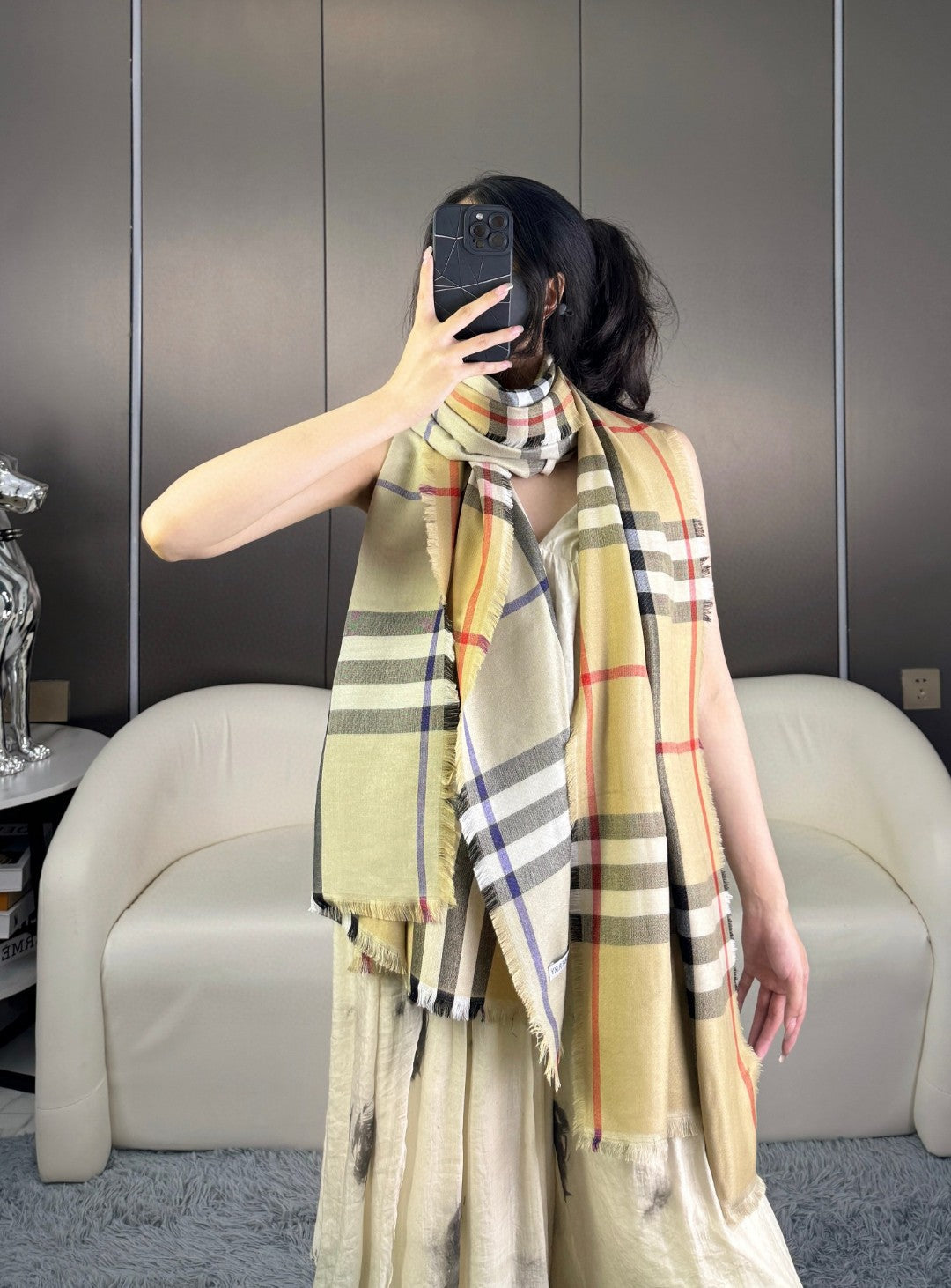 BURBERRY 26S SCARF 220CM IN CASHMERE SILK 303203