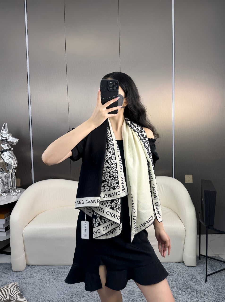 CHANEL 26S SCARF 140 IN SILK AND CASHMERE 313241