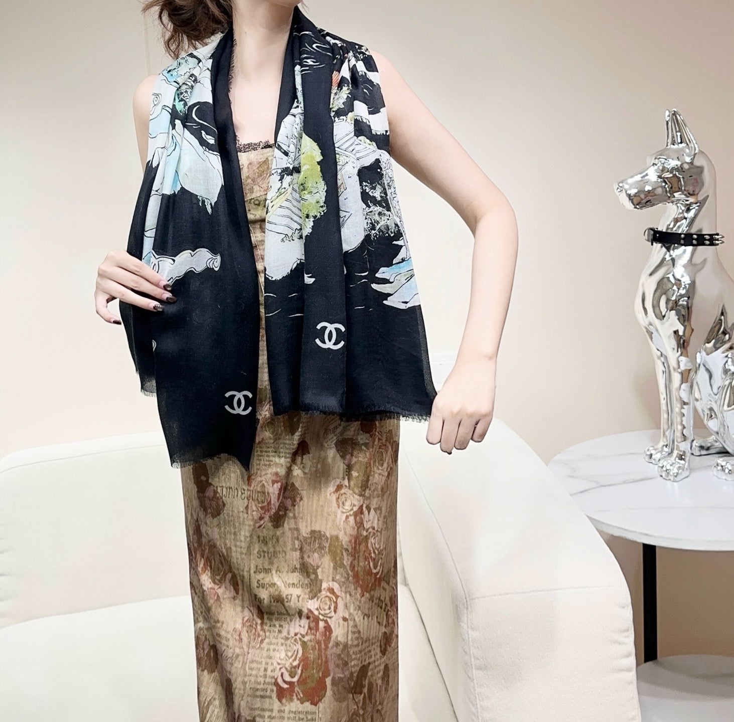 CHANEL 26S SCARF 140 IN SILK 309768