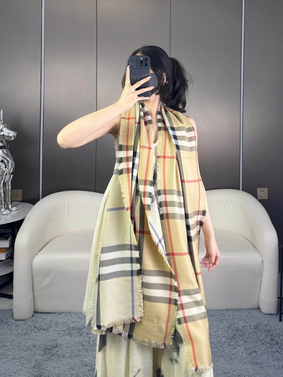 BURBERRY 26S SCARF 220CM IN CASHMERE SILK 303203