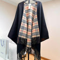 BURBERRY 26S REVERSIBLE CHECK FRINGED CAPE 150CM IN CASHMERE 309447
