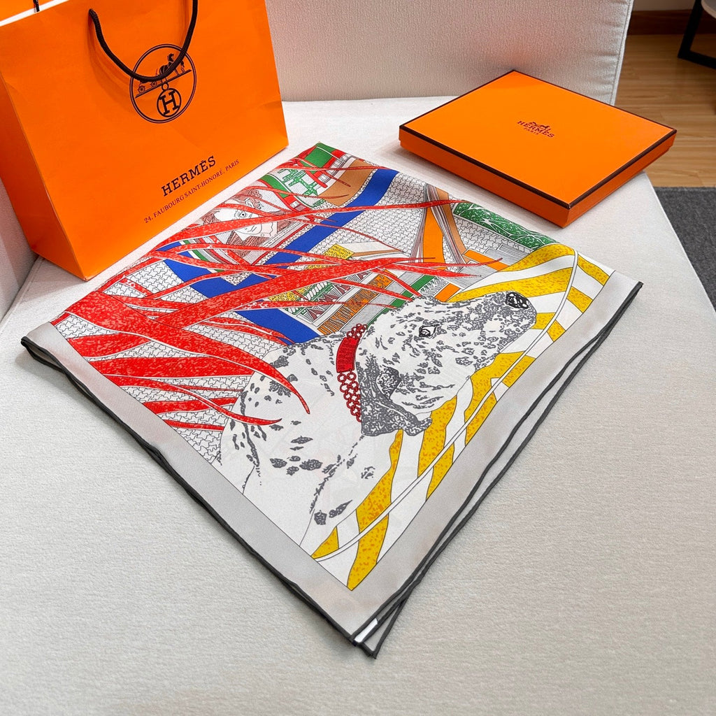 HERMES 26S PRINTED SQUARE SCARF 88 IN SILK 309443