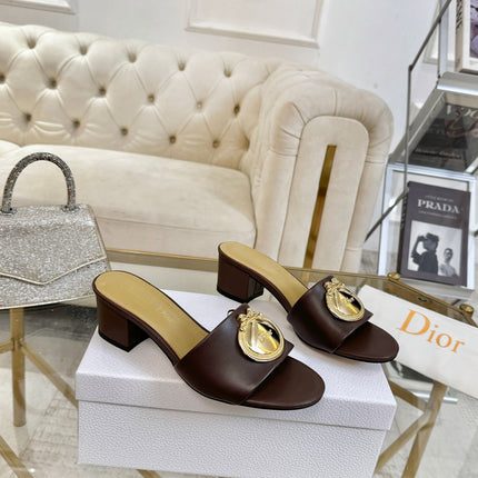 DIOR 26S HIGH-HEEL SANDALS 55MM IN DARK BROWN CALFSKIN WITH GOLD HARDWARE