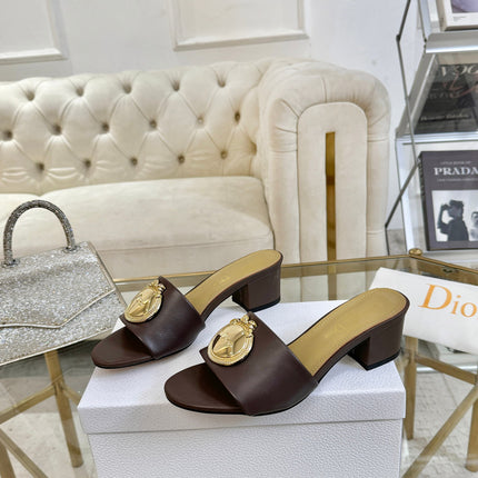DIOR 26S HIGH-HEEL SANDALS 55MM IN DARK BROWN CALFSKIN WITH GOLD HARDWARE