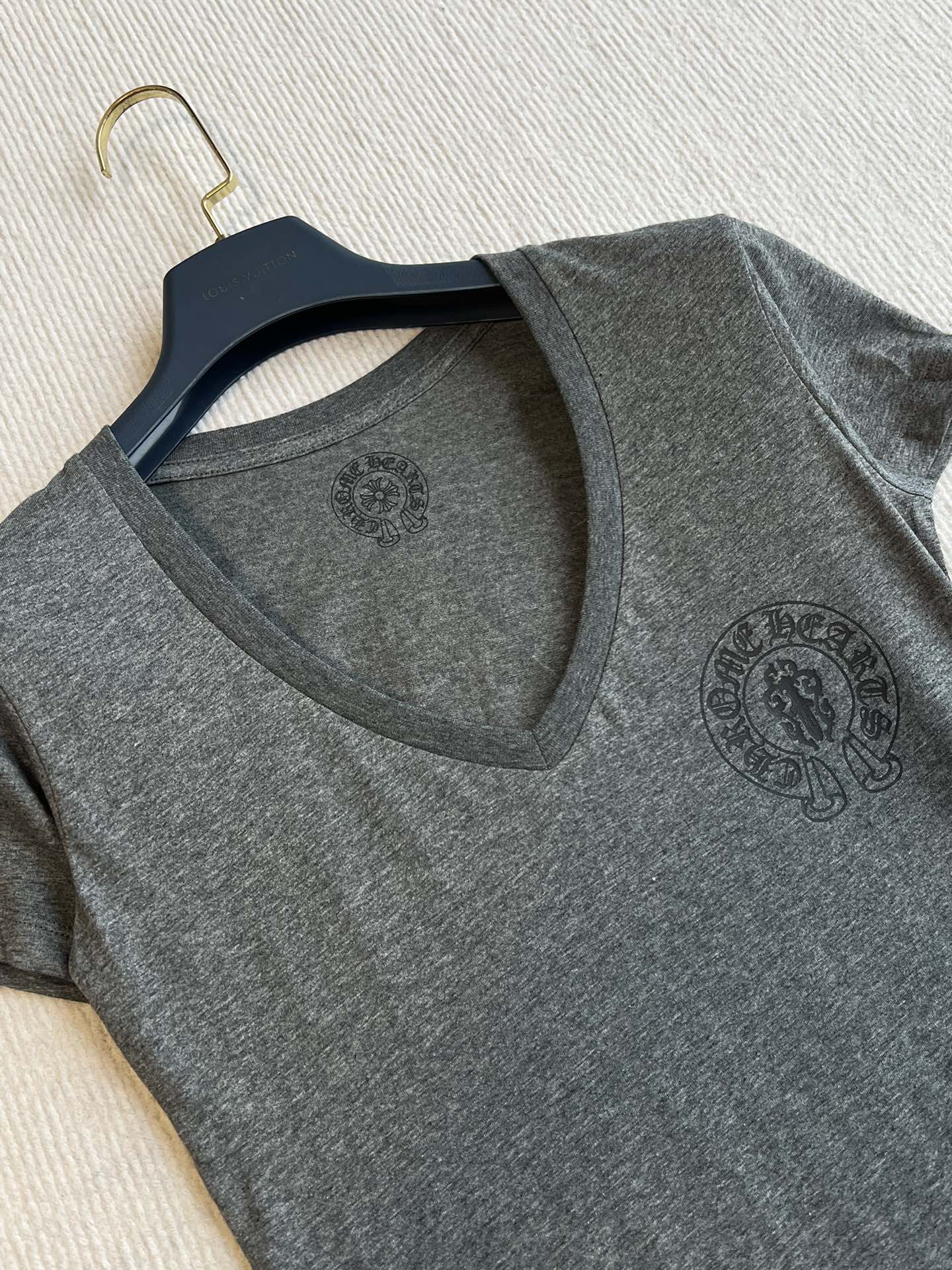 CHROMEHEARTS GRAY SHORT-SLEEVE V-NECK COTTON T-SHIRT