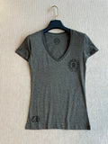 CHROMEHEARTS GRAY SHORT-SLEEVE V-NECK COTTON T-SHIRT