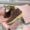 MIUMIU 26S SLIP-ON BOOTIES IN DARK BROWN SUEDE WITH SHEARLING