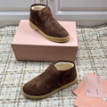 MIUMIU 26S SLIP-ON BOOTIES IN DARK BROWN SUEDE WITH SHEARLING