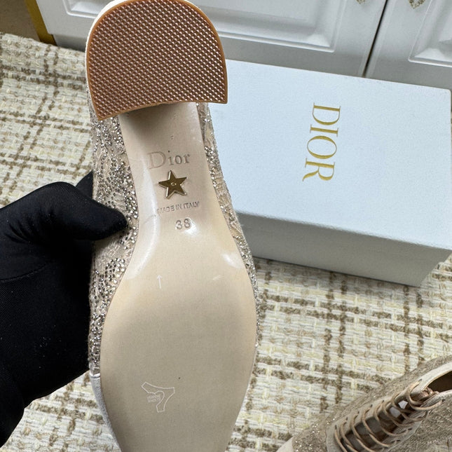 DIOR 26S LACE UP ANKLE BOOTS 35MM IN BEIGE LACE SUEDE BLOCK HEEL