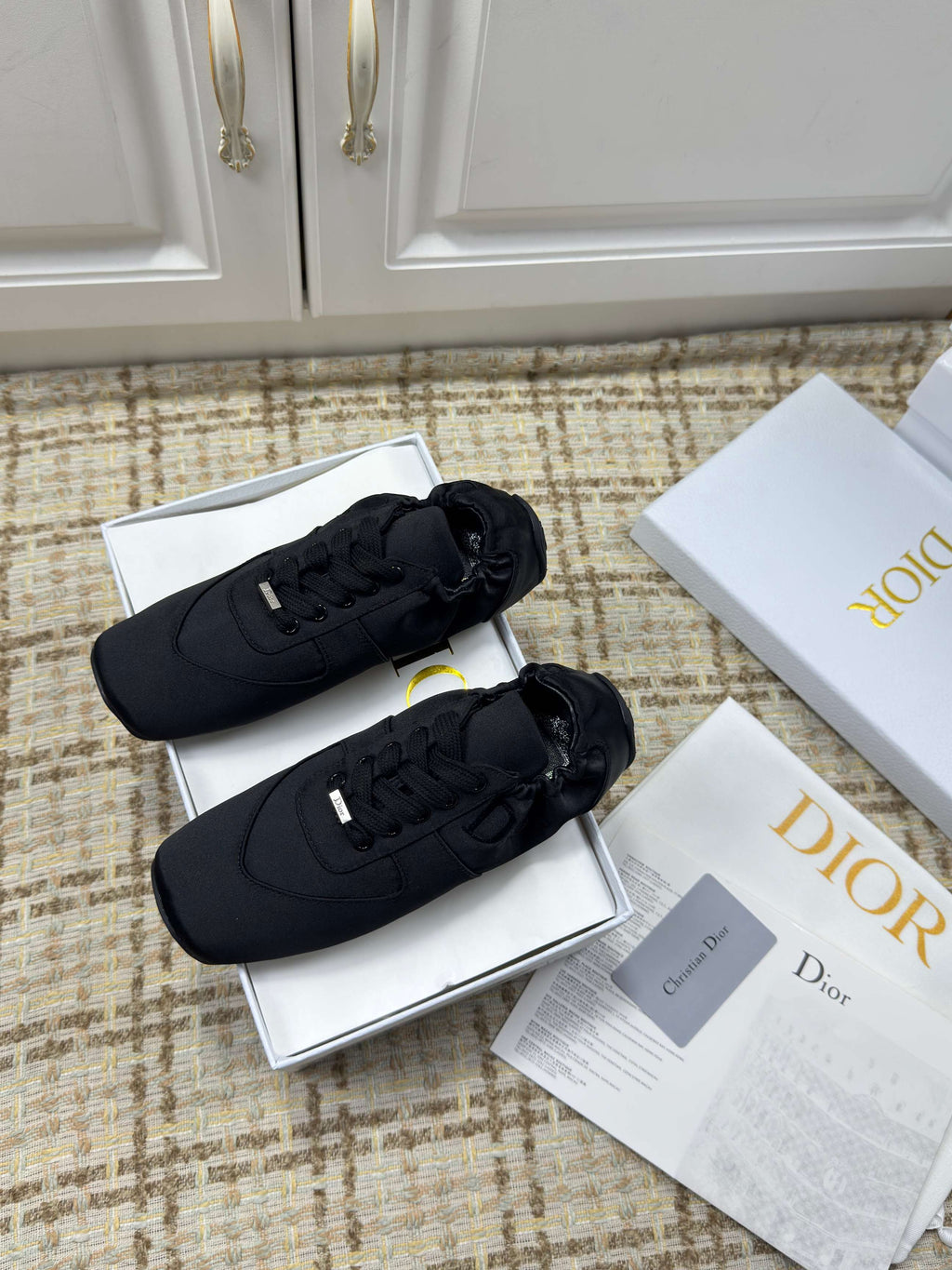 DIOR 26S LOW TOP SNEAKERS IN BLACK SATIN DIOR LOGO