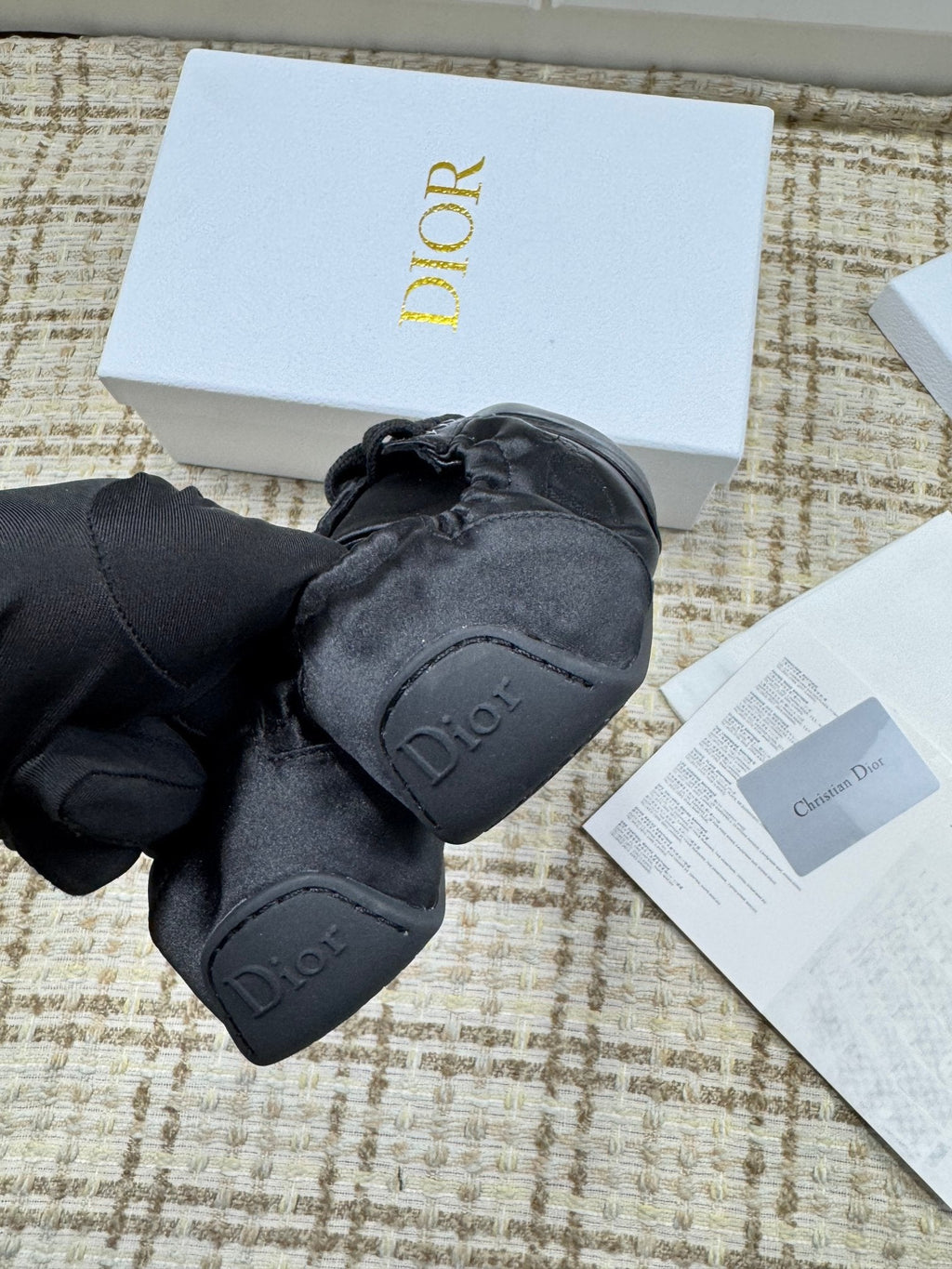 DIOR 26S LOW TOP SNEAKERS IN BLACK SATIN DIOR LOGO