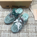 MIUMIU 26S NEW BALANCE SNEAKER MULES IN MINT GREEN SUEDE AND MESH
