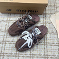 MIUMIU 26S NEW BALANCE SNEAKER MULES IN DARK BROWN SUEDE AND MESH