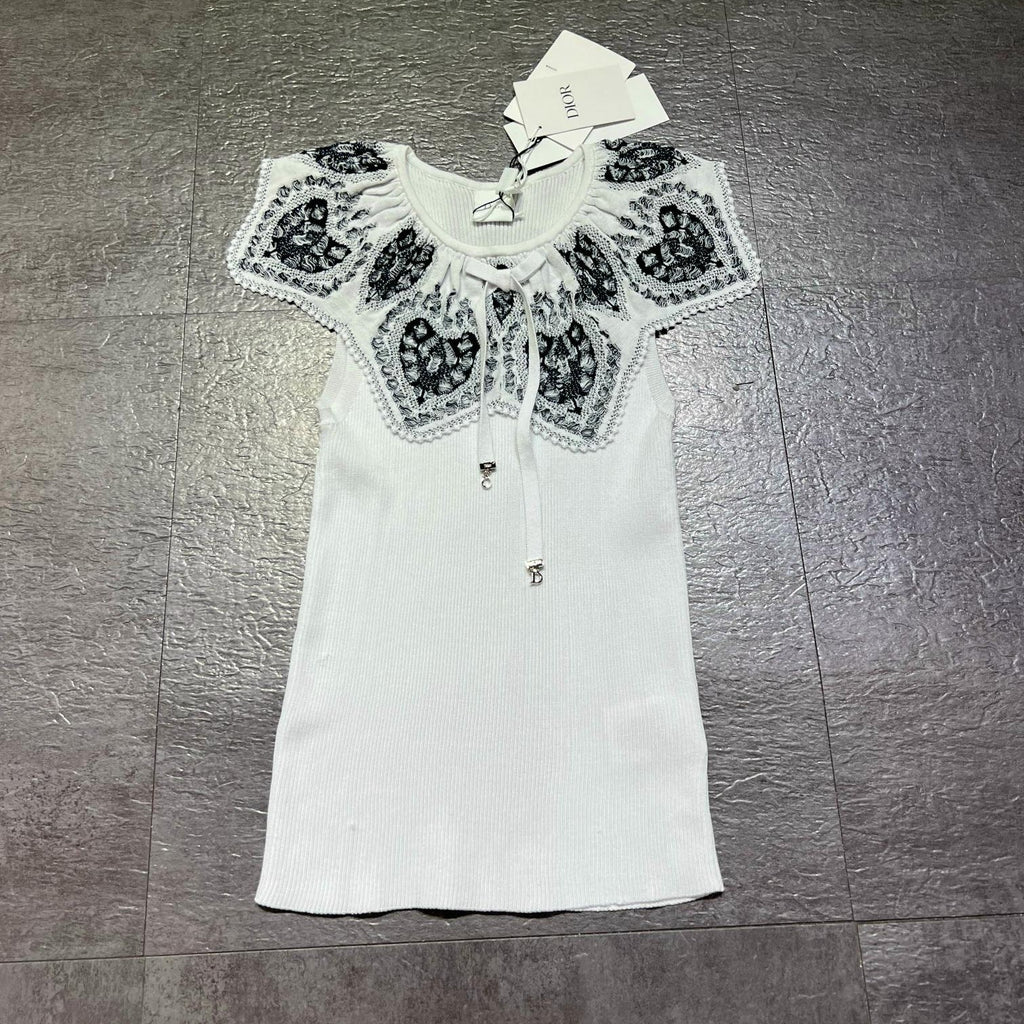 DIOR 26S LACE-COLLAR KNIT TOP 1382