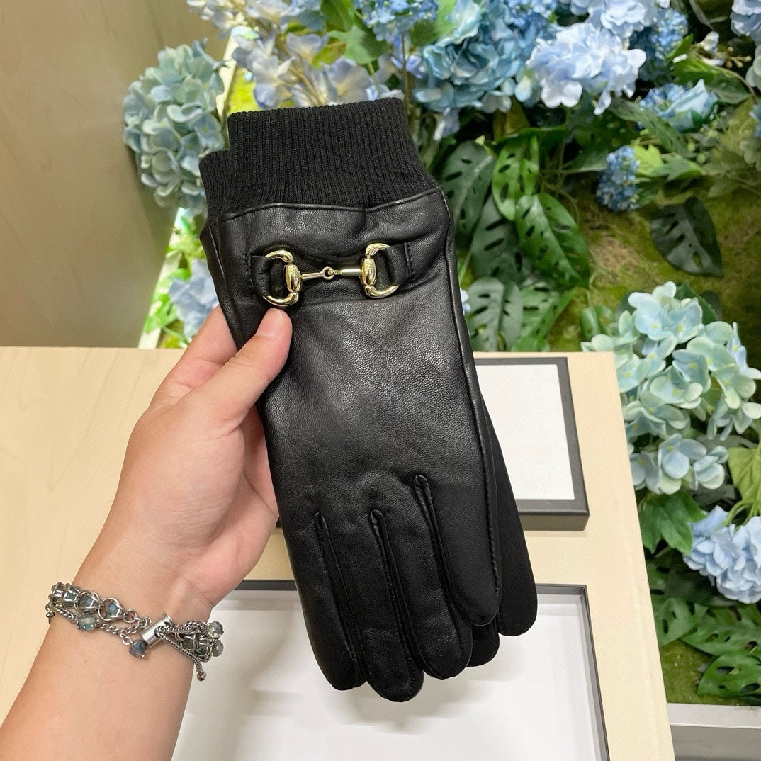 HORSEBIT GLOVES IN BLACK LAMBSKIN MIX WOOL 464975