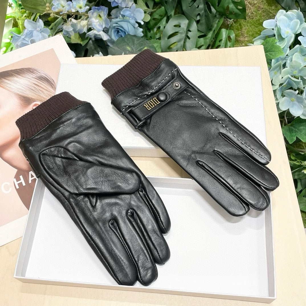 TOUCHSCREEN GLOVES IN BLACK LAMBSKIN MIX MERLOT RED WOOL 464981