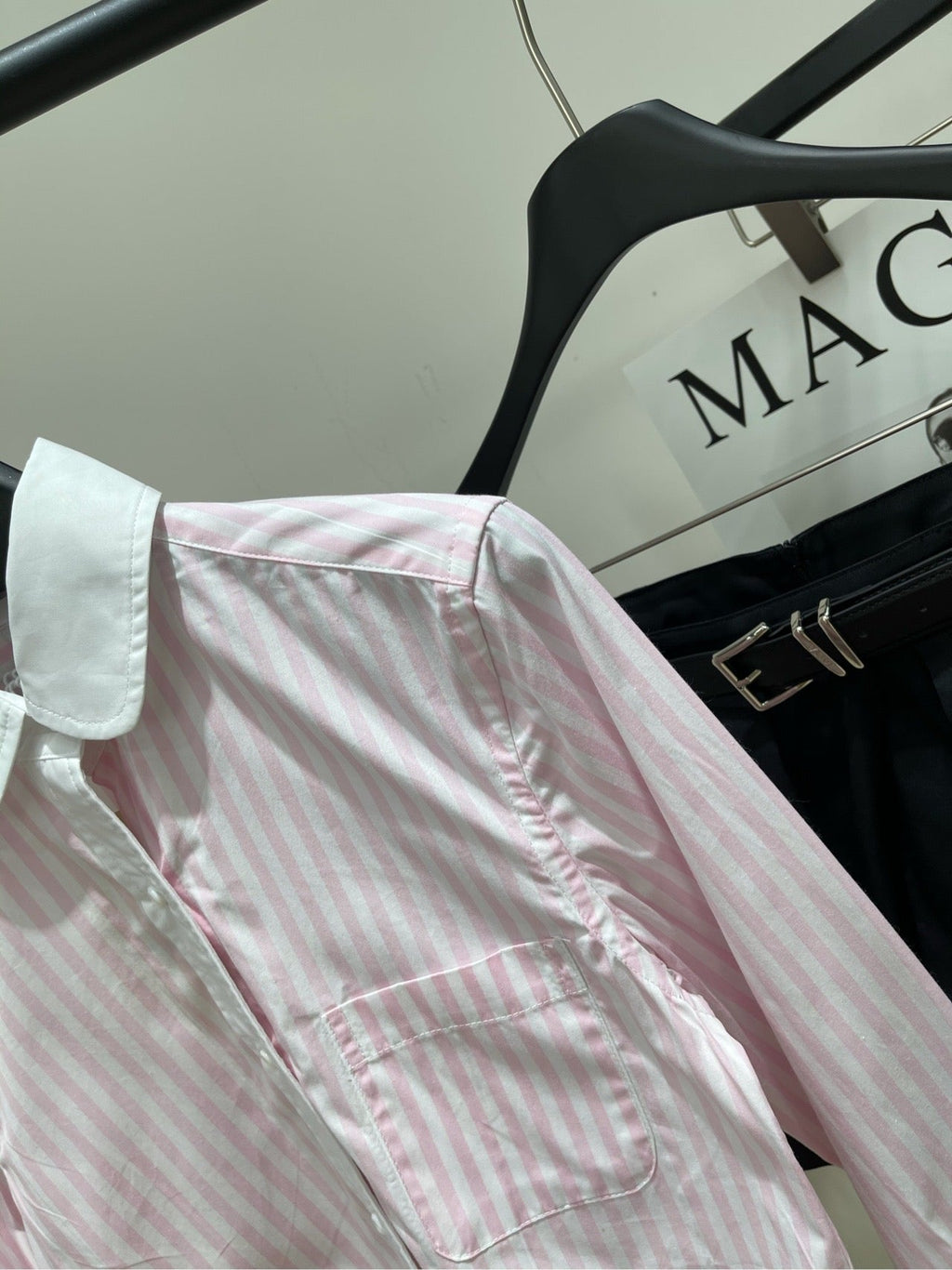 THOM VERTICAL STRIPE LONG-SLEEVE SHIRT IN PINK AND WHITE 246255