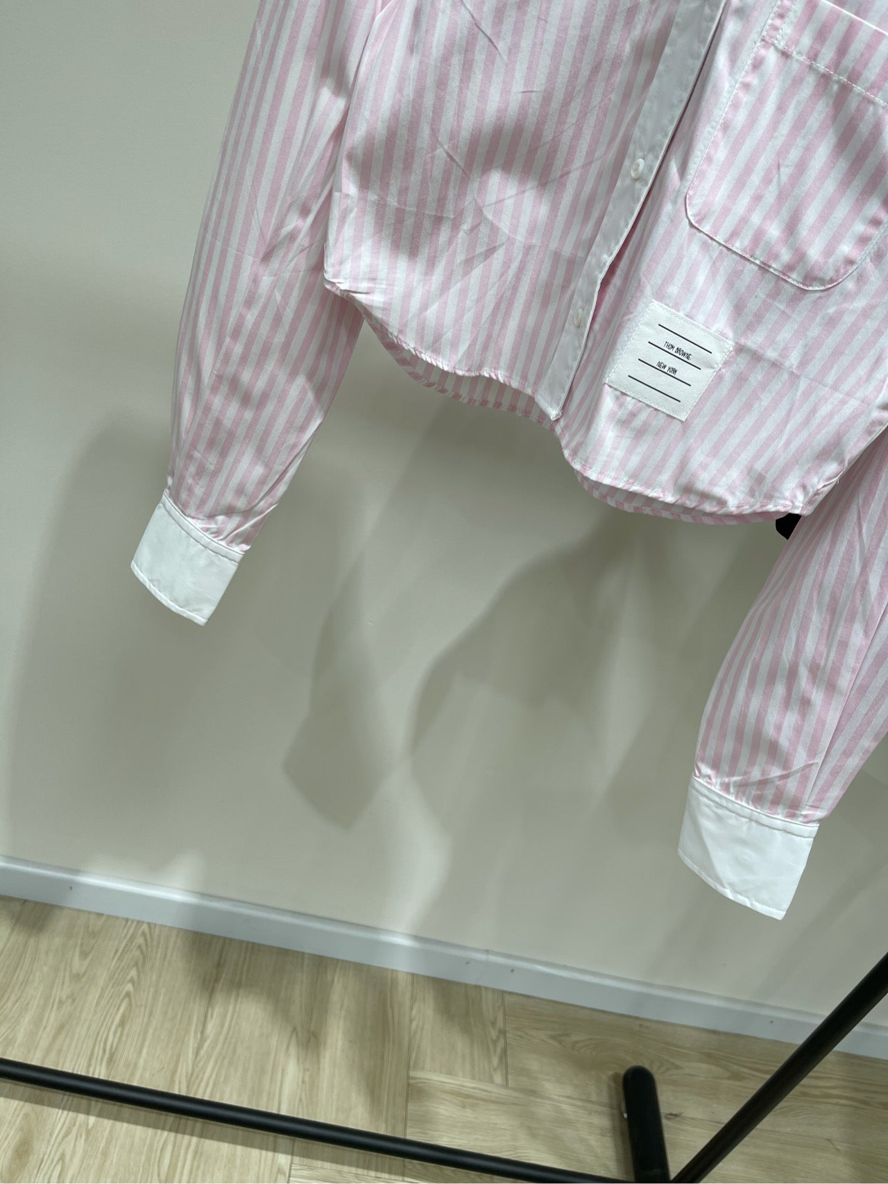 THOM VERTICAL STRIPE LONG-SLEEVE SHIRT IN PINK AND WHITE 246255