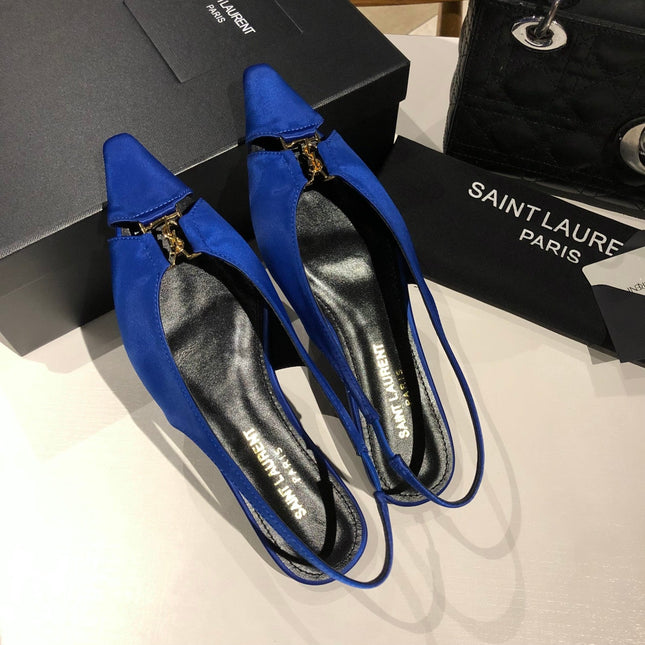 BABYLONE SLINGBACK FLAT IN SAPPHIRE BLUE SILK