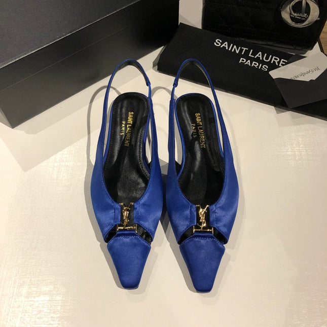 BABYLONE SLINGBACK FLAT IN SAPPHIRE BLUE SILK