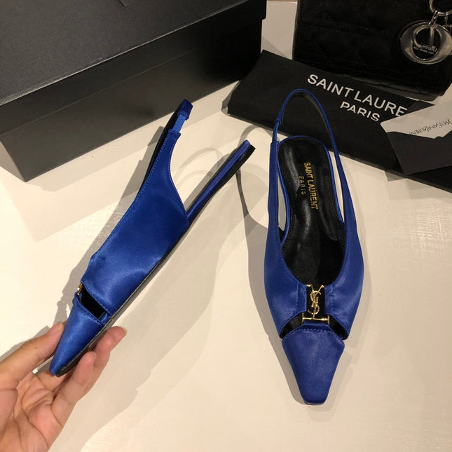 BABYLONE SLINGBACK FLAT IN SAPPHIRE BLUE SILK