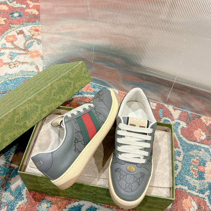 GUCCI 26S SCREENER SNEAKER IN DARK GREY CANVAS AND LEATHER