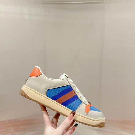GUCCI 26S SCREENER SNEAKER IN LIGHT BEIGE MIX BLUE LEATHER