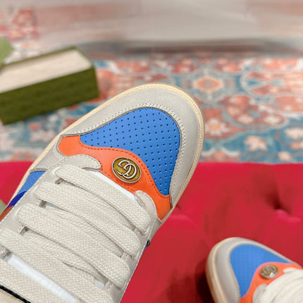 GUCCI 26S SCREENER SNEAKER IN LIGHT BEIGE MIX BLUE LEATHER