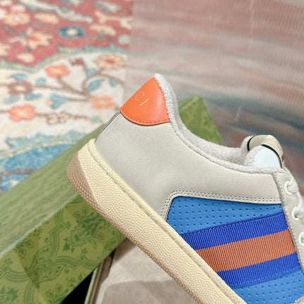 GUCCI 26S SCREENER SNEAKER IN LIGHT BEIGE MIX BLUE LEATHER