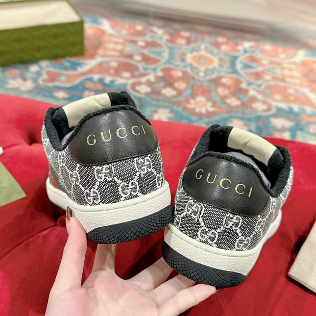 GUCCI 26S SCREENER SNEAKER IN BLACK AND WHITE GG CANVAS