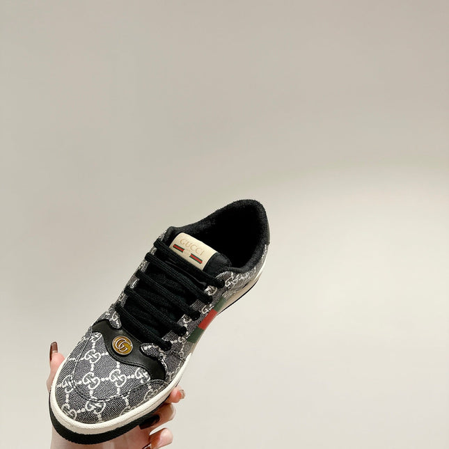 GUCCI 26S SCREENER SNEAKER IN BLACK AND WHITE GG CANVAS
