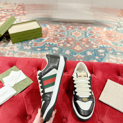 GUCCI 26S SCREENER SNEAKER IN BLACK AND WHITE LEATHER 