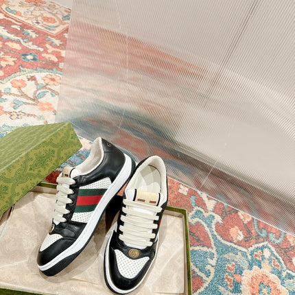 GUCCI 26S SCREENER SNEAKER IN BLACK AND WHITE LEATHER 